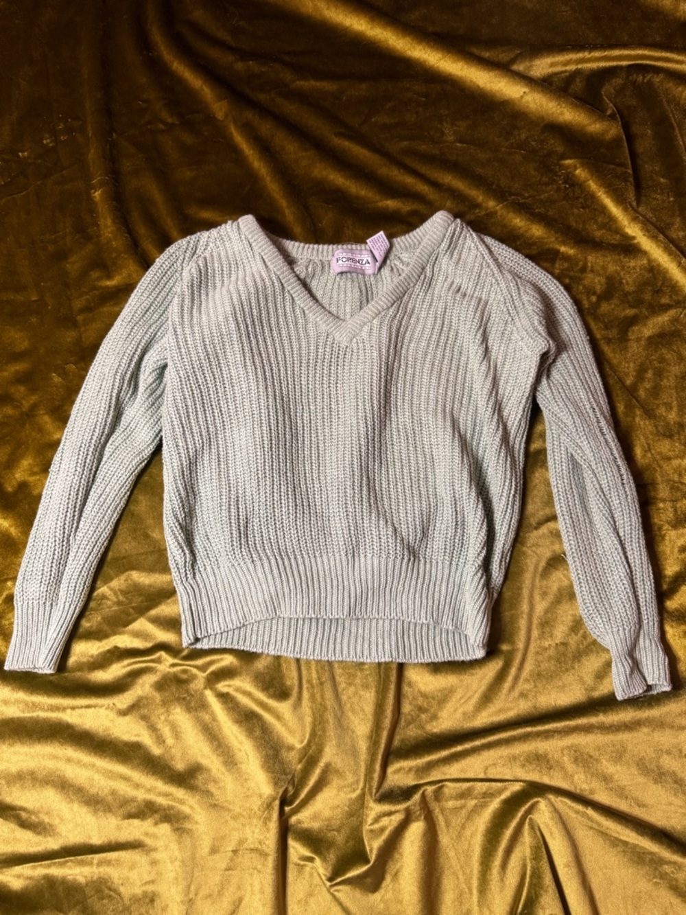 Forenza Light Sage V-Neck Ribbed Knit Sweater